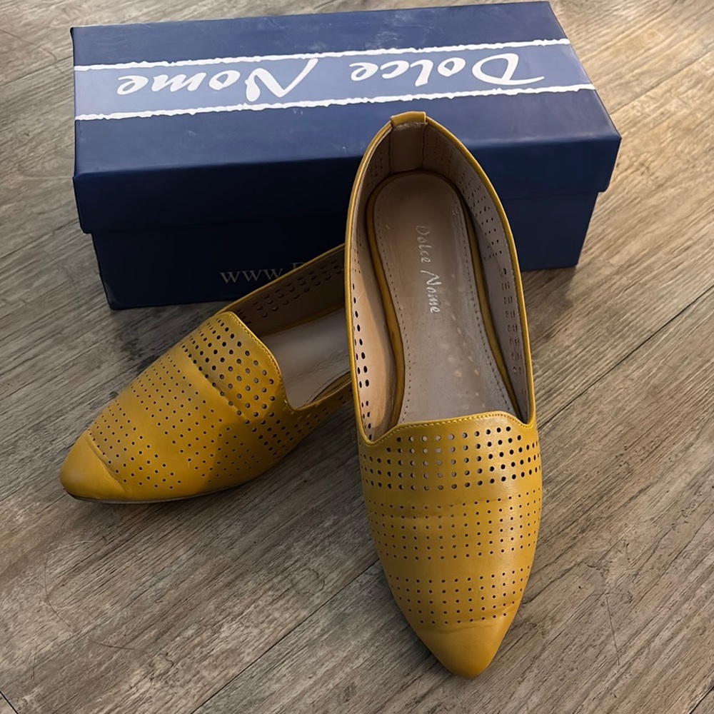 Yellow Perforated Flat Loafers Slip-On